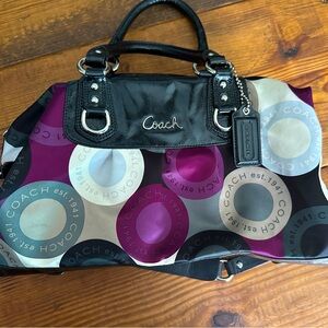 Vintage Coach Ashley Satchel Purse - purple and black, satin, silver hardware